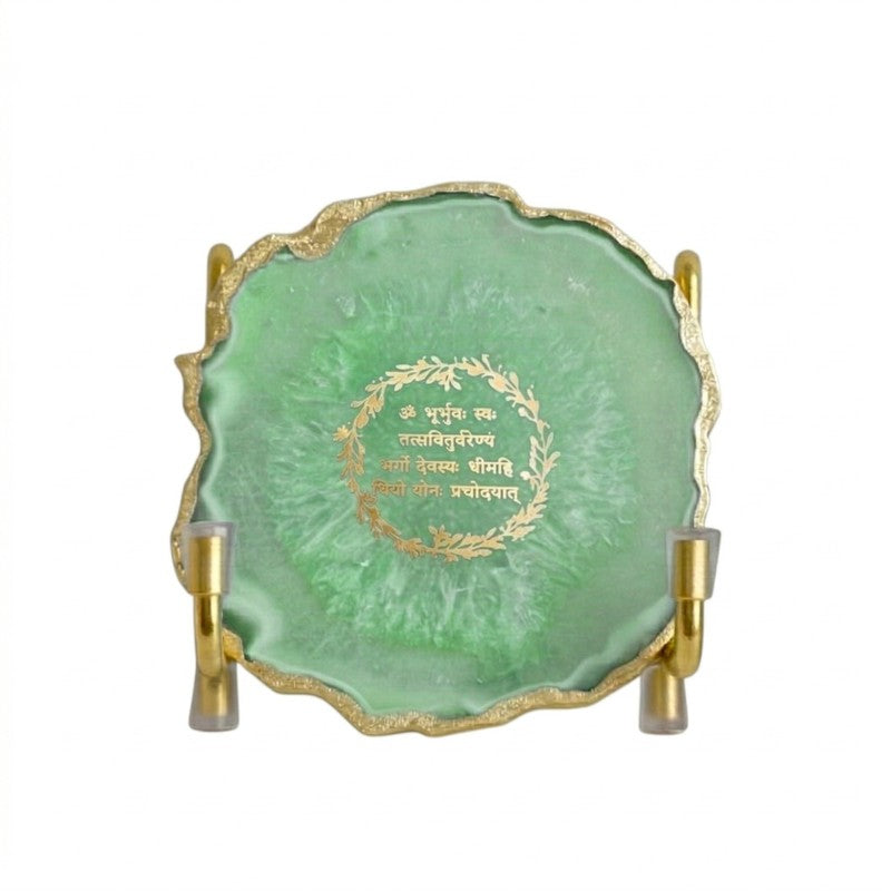 Sacred Gayathri Mantra Handcrafted Agate Religious Accent - Green media 4