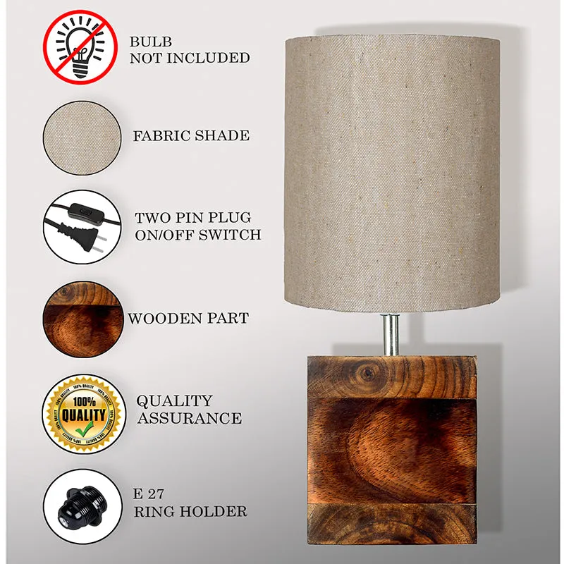 Oleda Block Wooden Table Lamp - Beige,Brown media 4