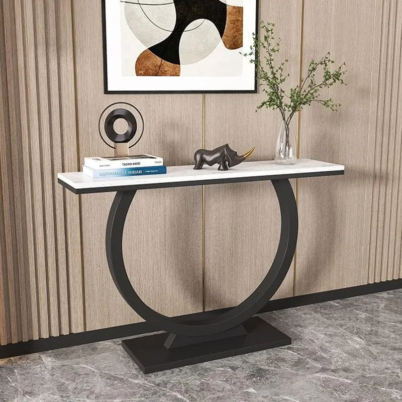 Contemporary Metal Console Table with Marble Top (Black) - Large media 4