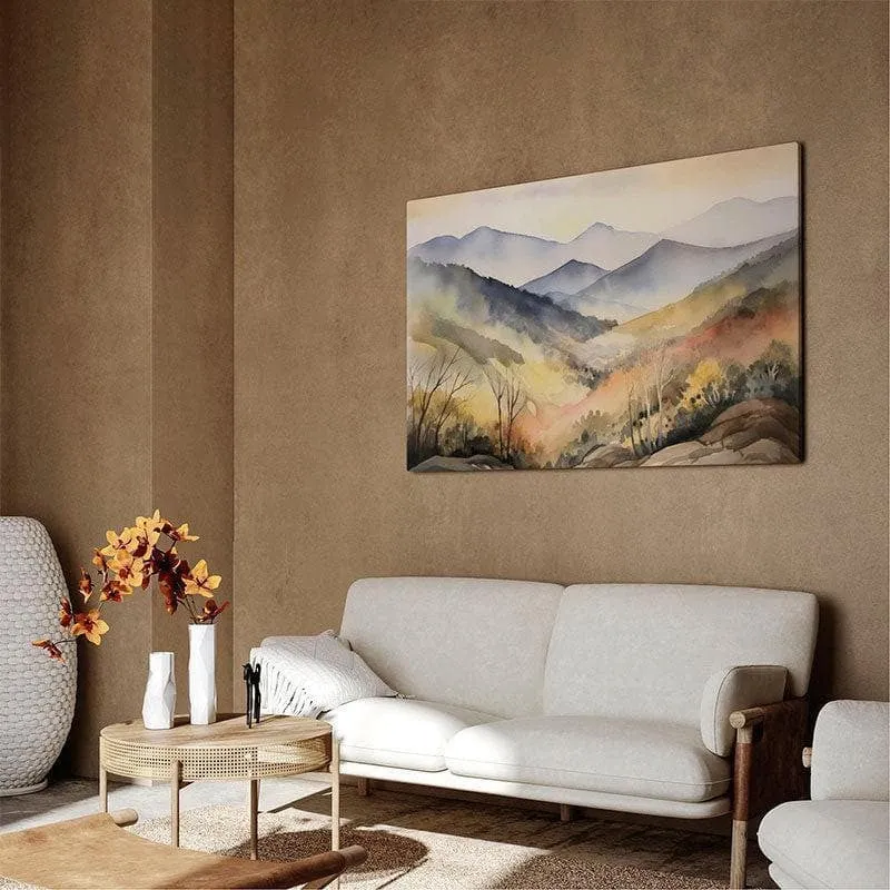 Watercolor Mountain Forest Wall Painting - Black Frame media 3