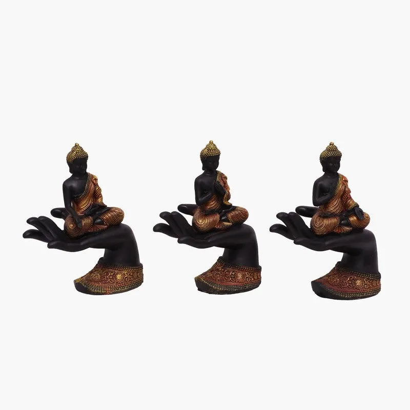 Meditating Buddha Polyresin Idol (Black) - Set Of Three media 3