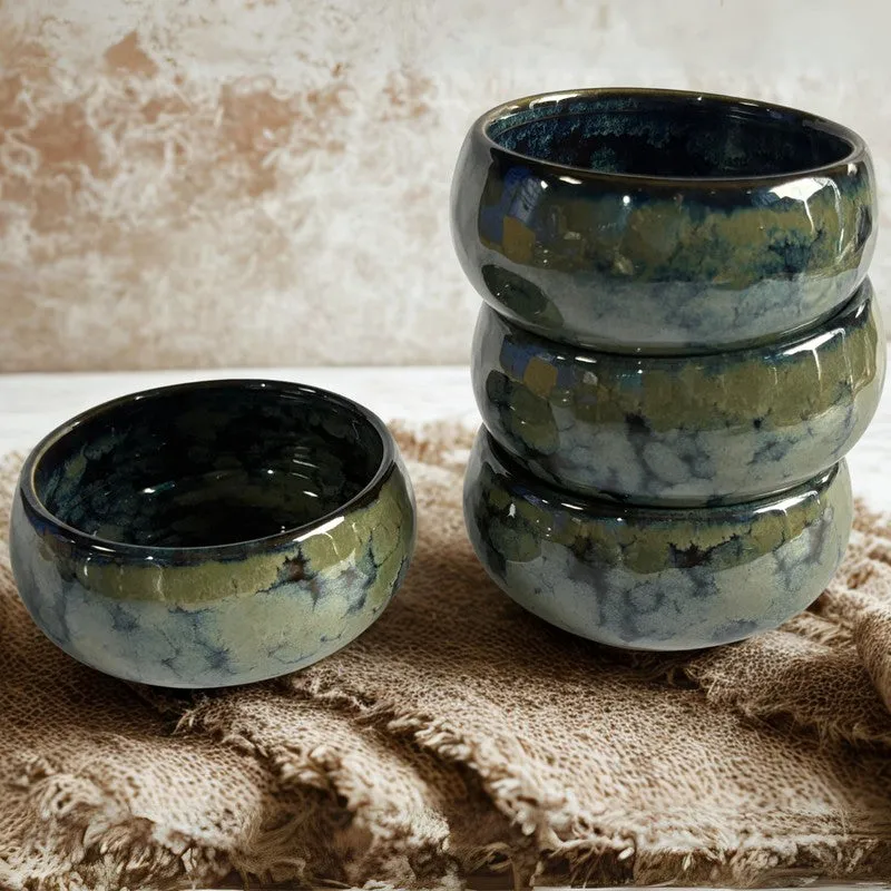 Mystique Handcrafted Ceramic Dip Bowls (Olive Green,150 mL) - Set Of Four media 4