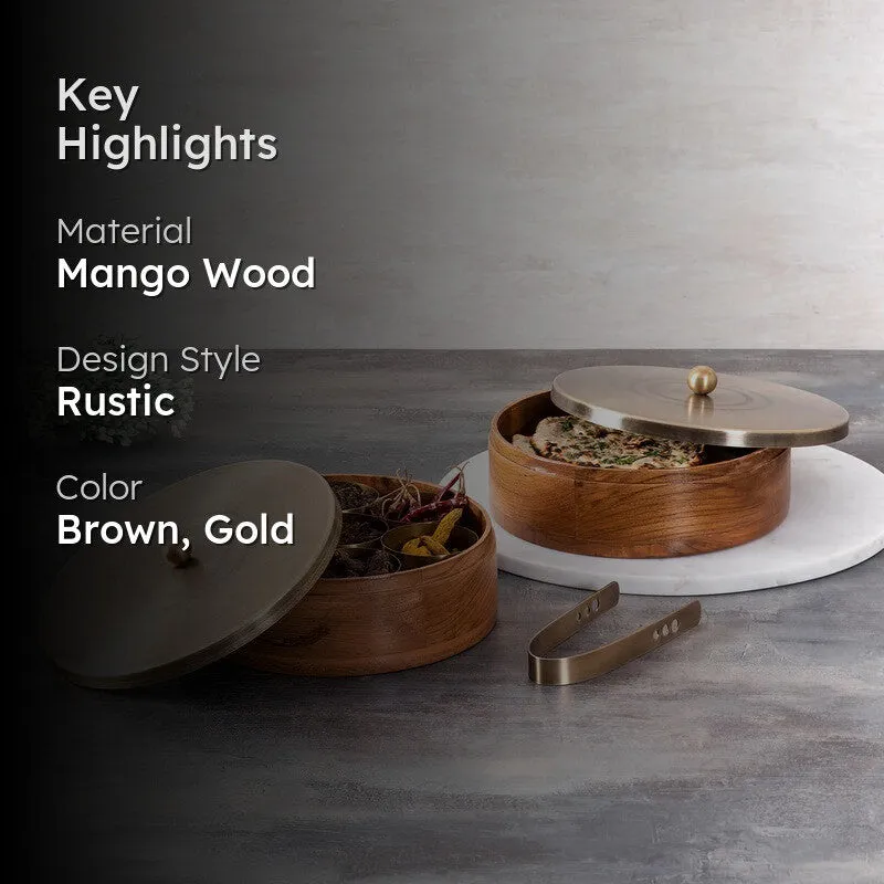 Zaestia Mango Wood Round Masala Box - Three Piece Set media 2