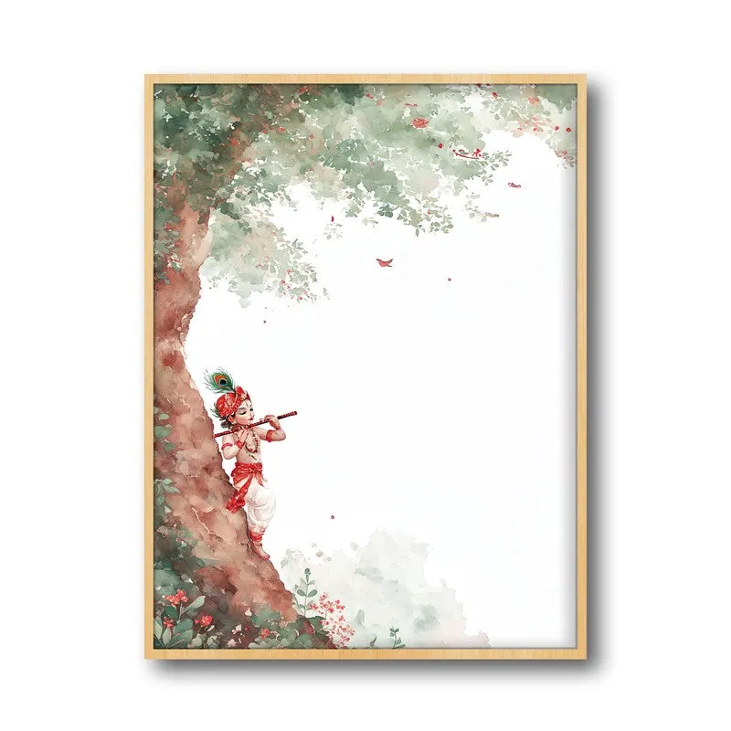 Baal Gopal Lord Krishna Enchanting Archival Paper Wall Art - Natural Brown Frame media 5