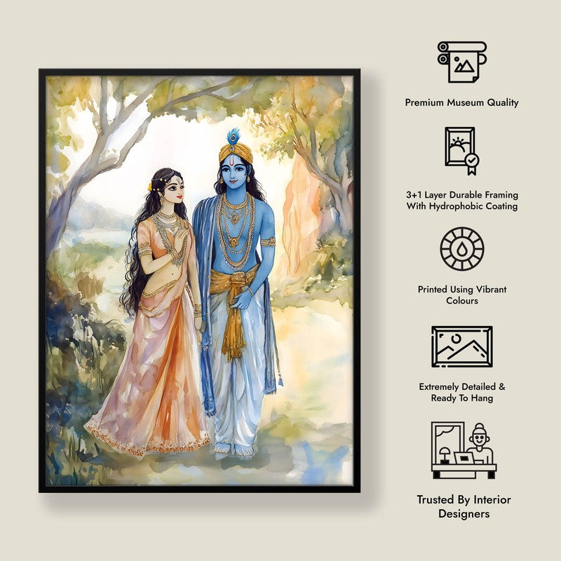 Radha Krishna Spiritual Archival Paper Wall Painting With Frame - Black media 8
