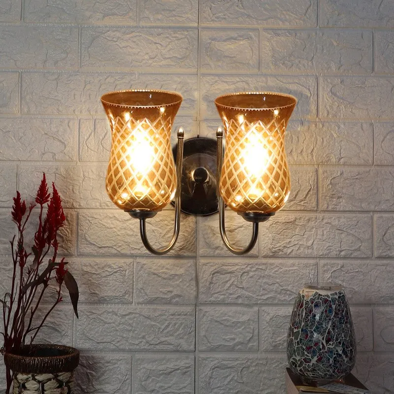 Honey Glow Decorative Steel Base Glass Wall Lamp media 4