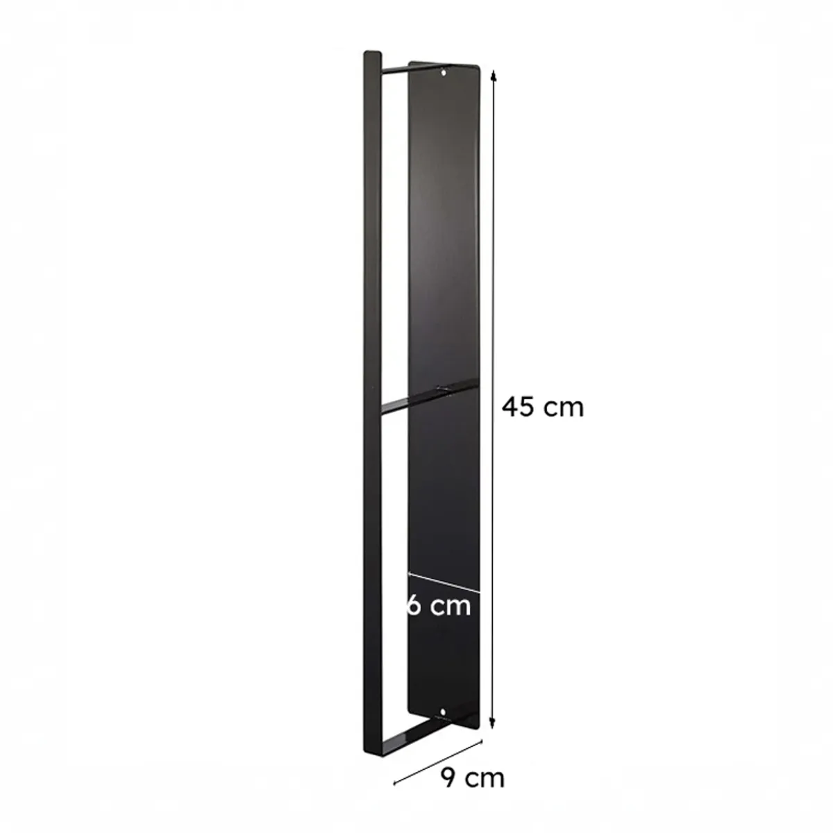 Black magnetic organiser with dimension markings on a plain background