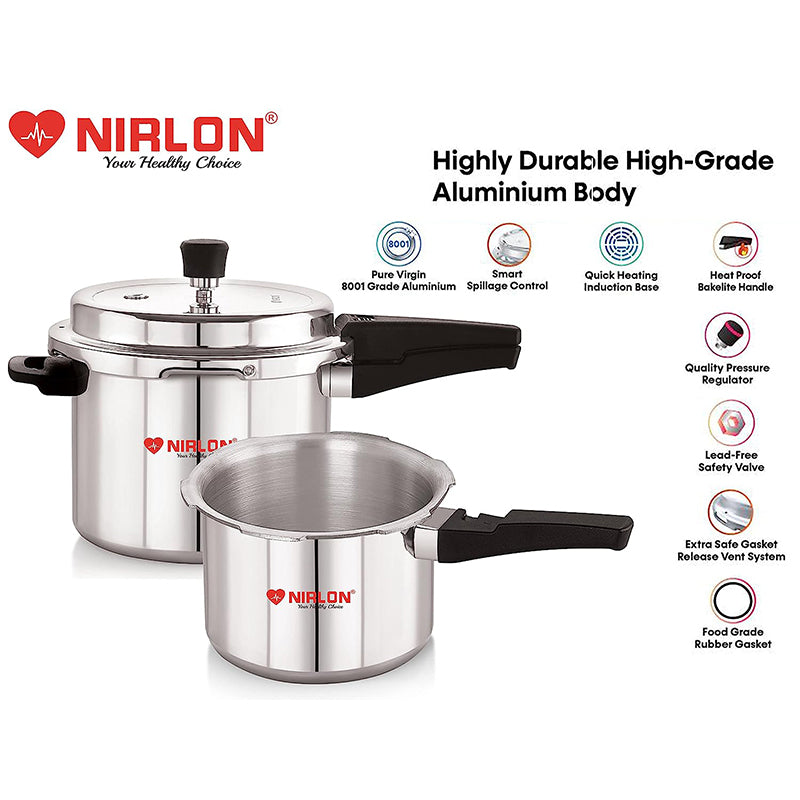 Nirlon Steel Glaze Pressure Cooker (5000 mL/3000 mL)- Set Of Two media 6