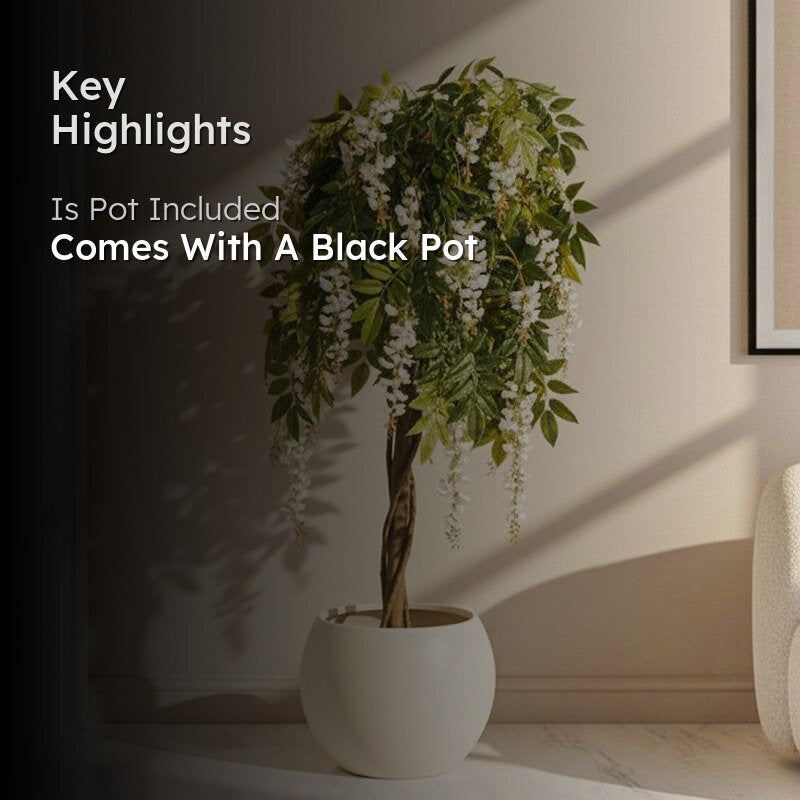 Faux Realtouch White Wisteria Tree With Black Plastic Pot - 5.9 Feet media 2