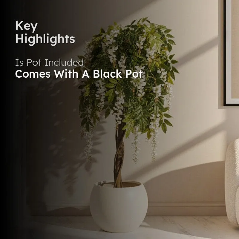 Faux Realtouch White Wisteria Tree With Black Plastic Pot - 5.9 Feet media 2