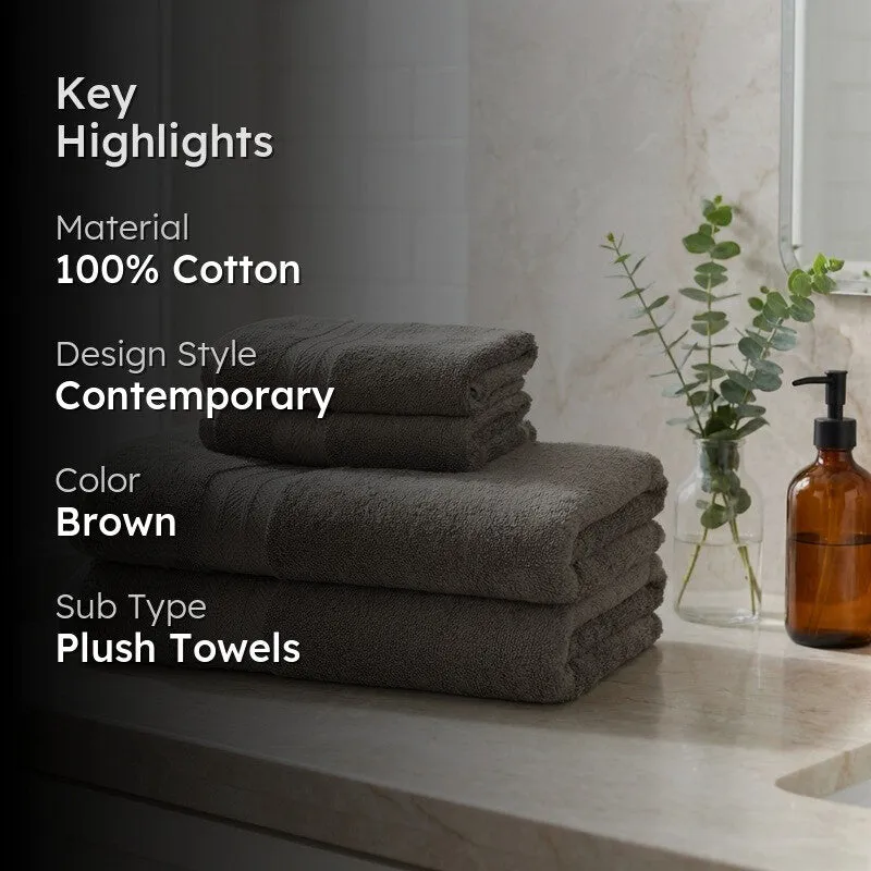PlushAura Cotton Towel Sets (Brown) - Set of Four media 2
