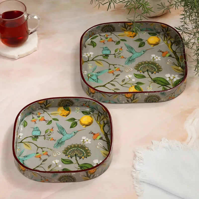 Fruit n Birds Square Serving Tray - Set Of Two media 1
