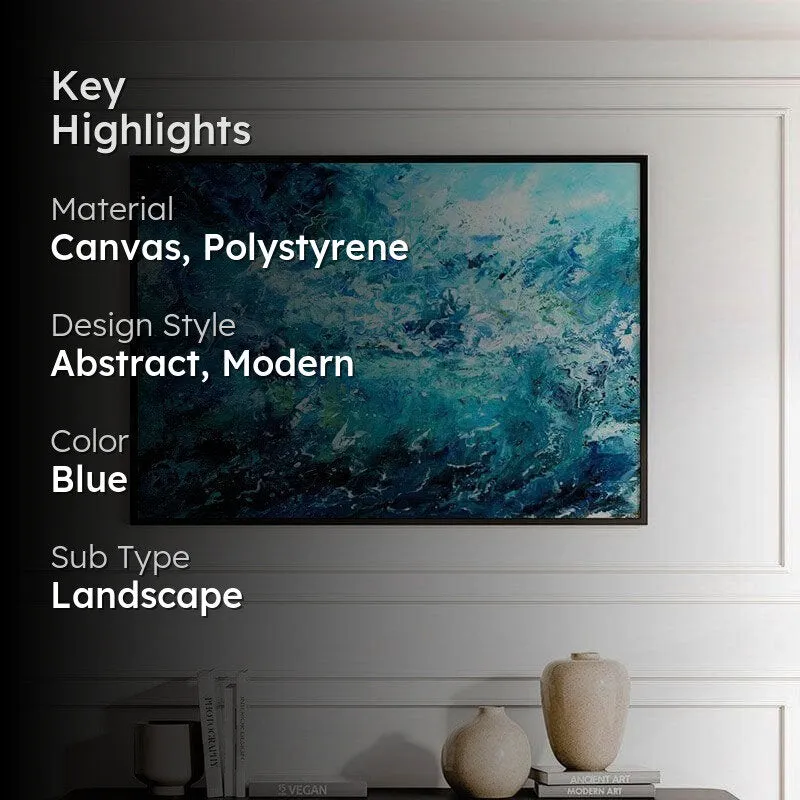 Abstract Ocean Waves Canvas Wall Painting - Black Frame media 2
