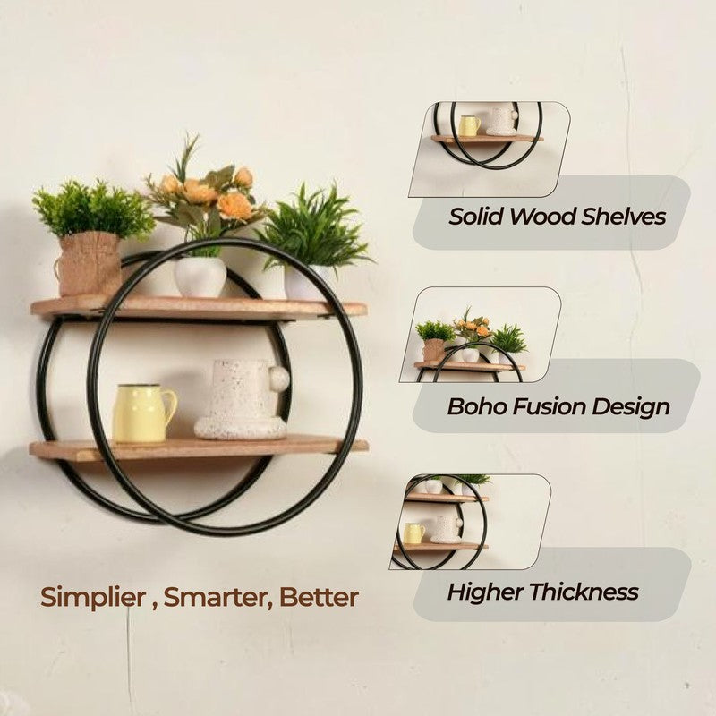 Zalvin Boho Wooden Shelves Wall Rack media 6