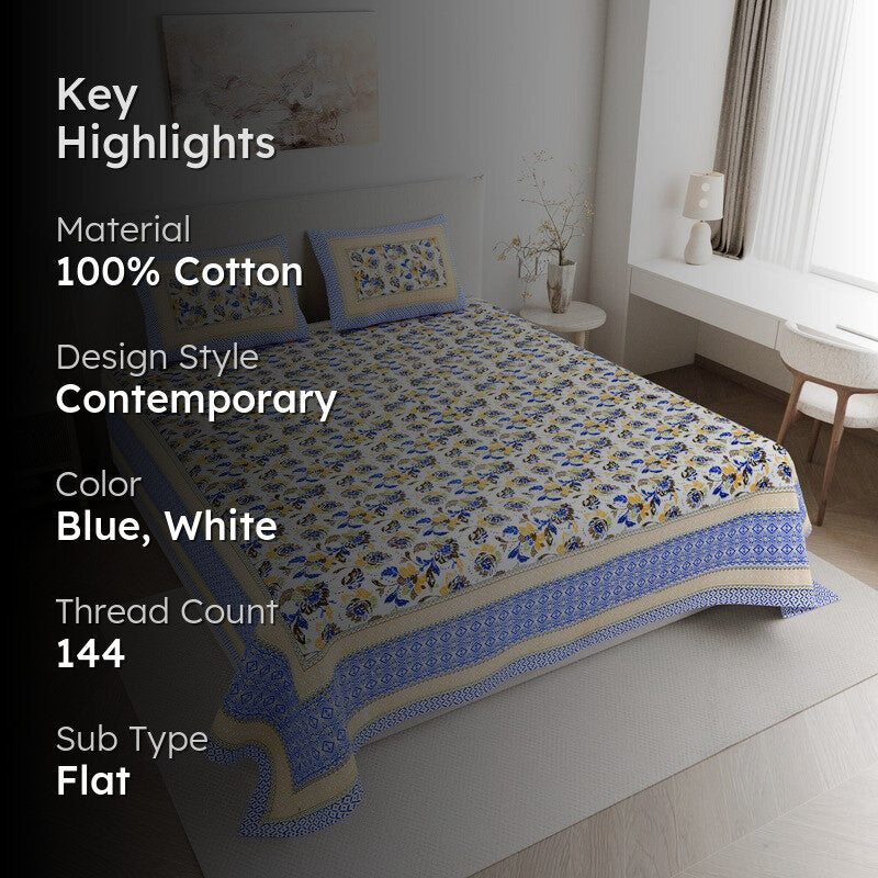 ModernNest Cotton Bedsheet (Blue) - 144 TC media 2