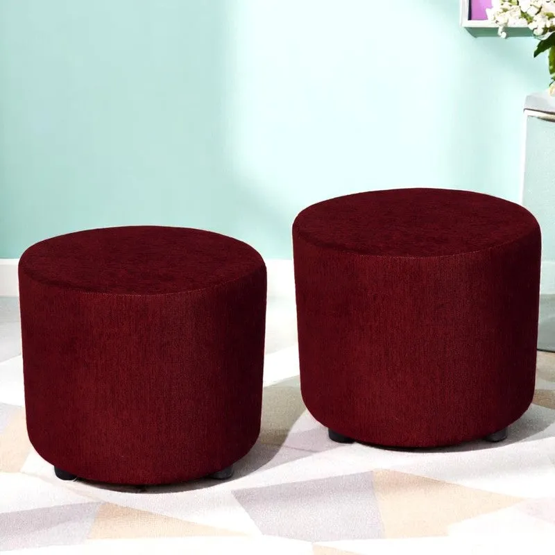 Mrixon Pine Wood Pouffe (Maroon) - Set Of Two media 1