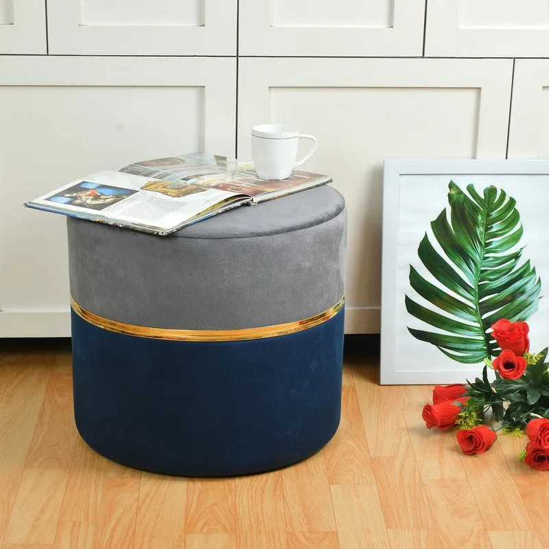 Dualtone Solid Velvet Pouffe - Grey & Blue media 1