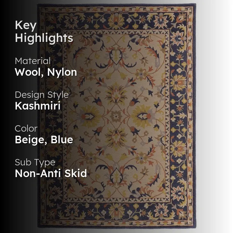 Sekhmet Hand Tufted Ethnic Wool & Nylon Carpet - Navy Blue media 2