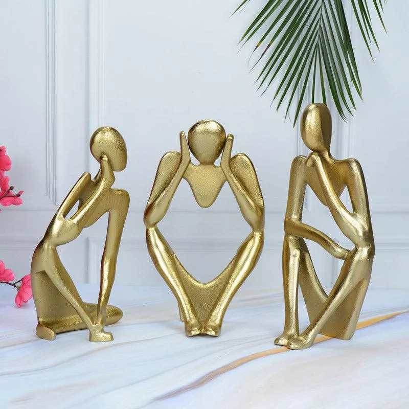 Human Ponder Showpiece (Gold) - Set Of Three media 1