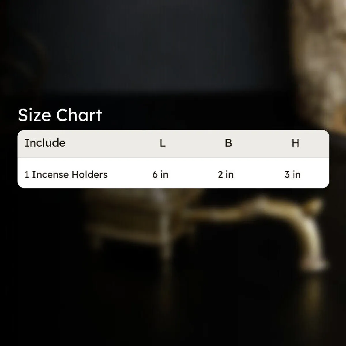 Size chart graphic for incense holder