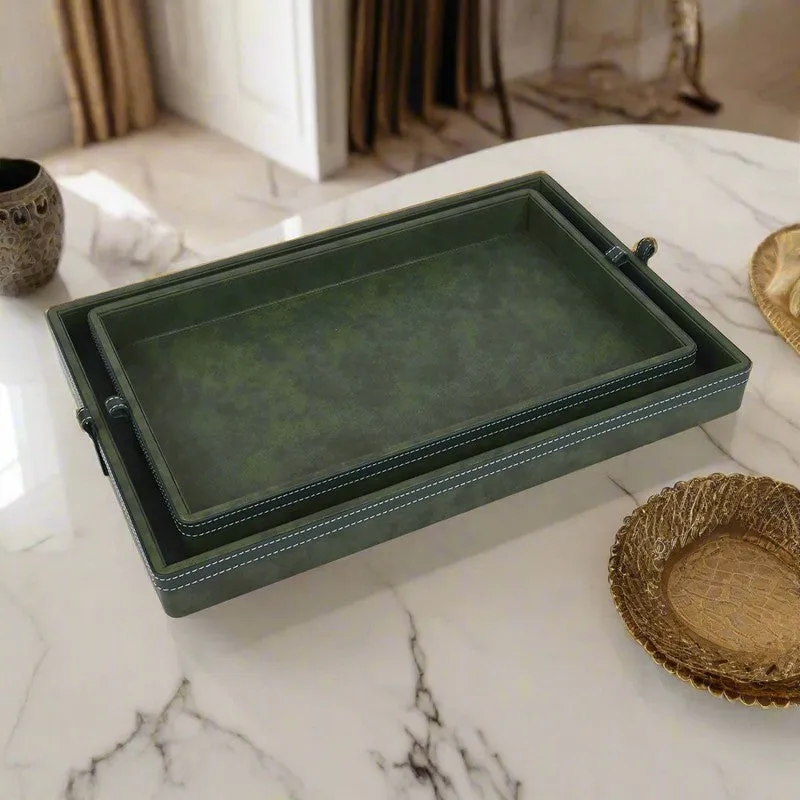 Elara Dote Serving Tray (Green) - Set Of Two media 1