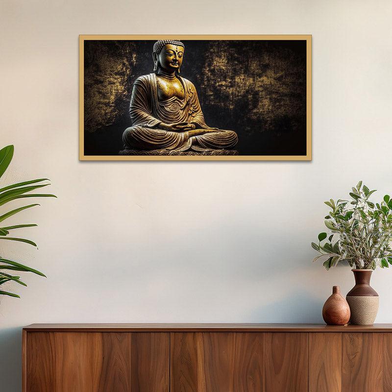 Zen Golden Buddha Canvas Wall Painting With Frame