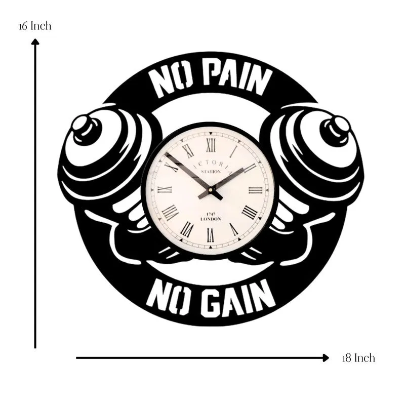 No Pain No Gain Steel Analog Wall Clock - Black media 7