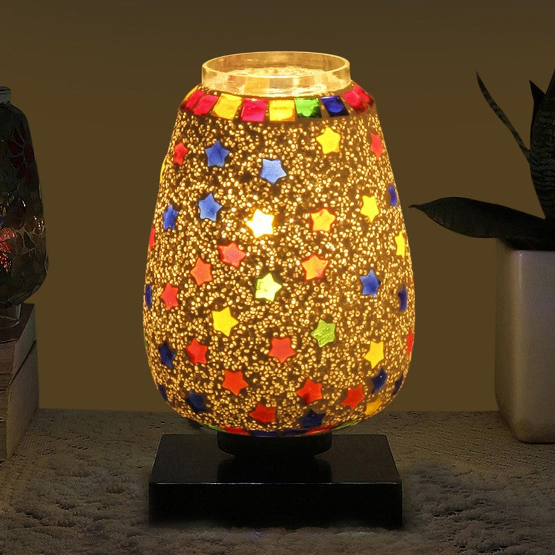 Gleamelle Glass Table Lamp With Wooden Base - Multicolor