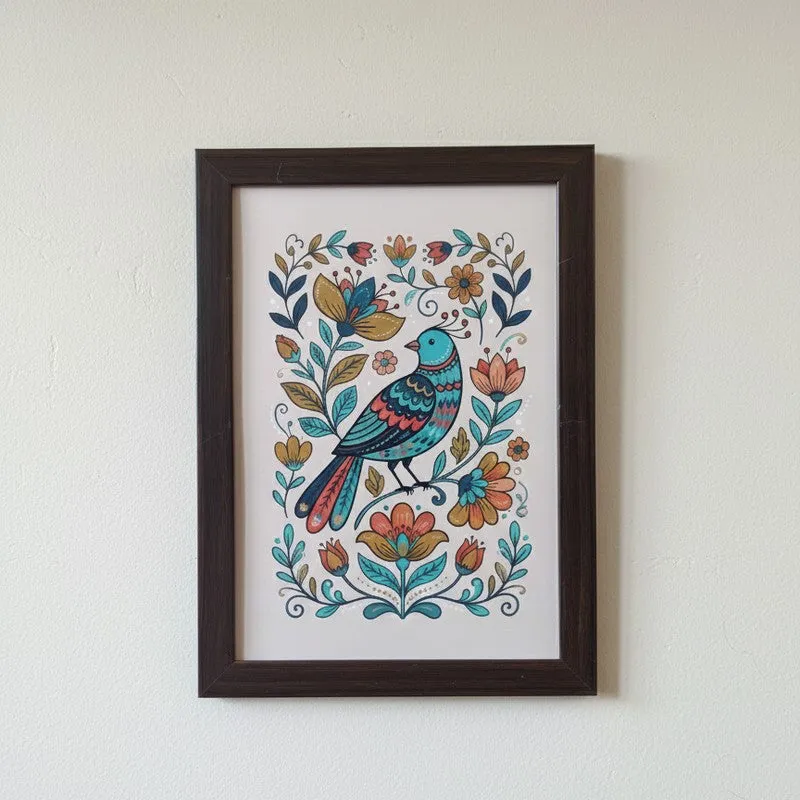 Rustic Songbird Folk Wall Painting With Frame - Set Of Three media 4