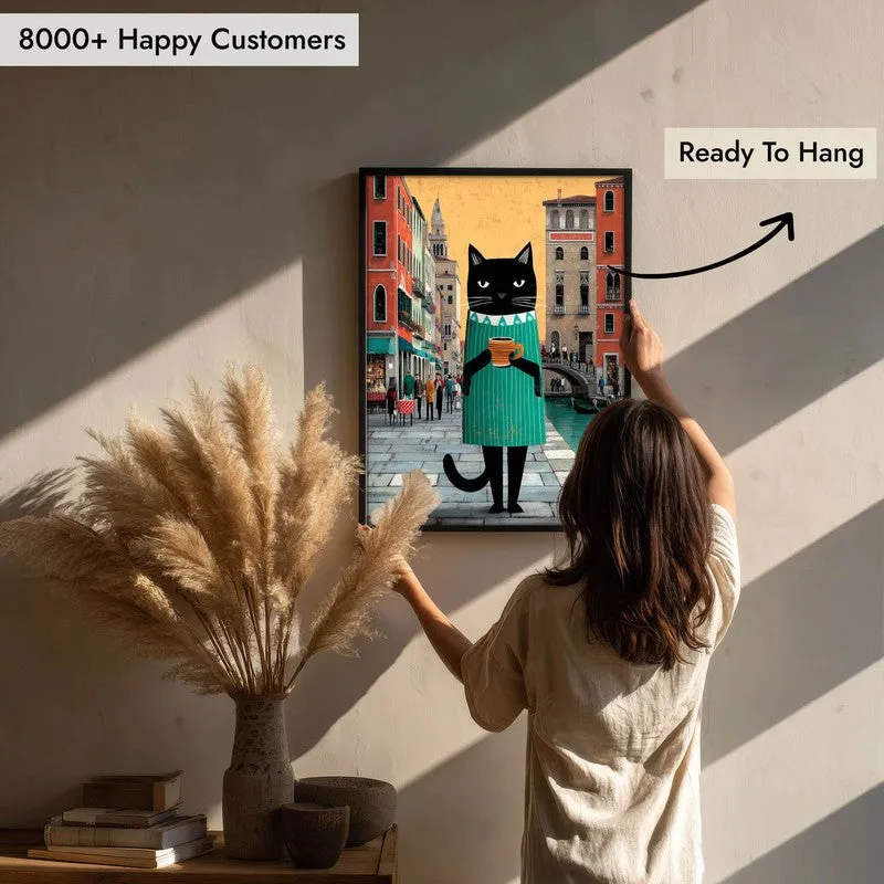 Venice Brew Cat Wall Painting With Frame media 8