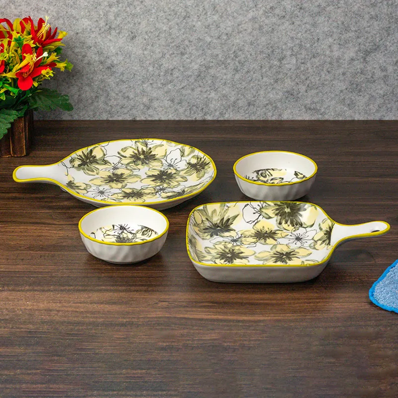 Golden Petal Porcelain Platter - Four Piece Set - 3