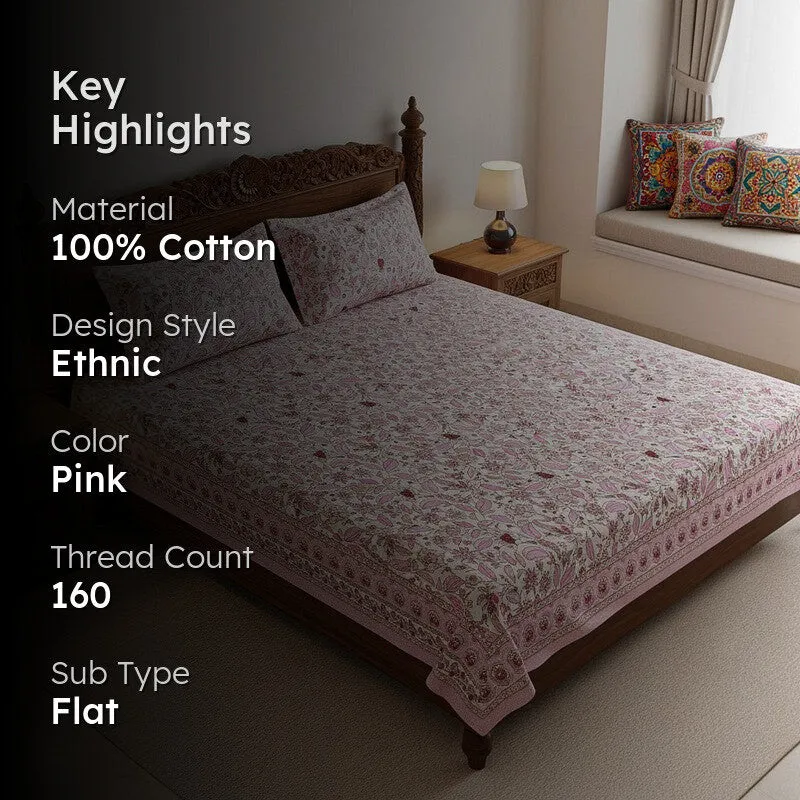 Rigavo Floral Cotton Bedsheet (Pink) - 160 TC media 2
