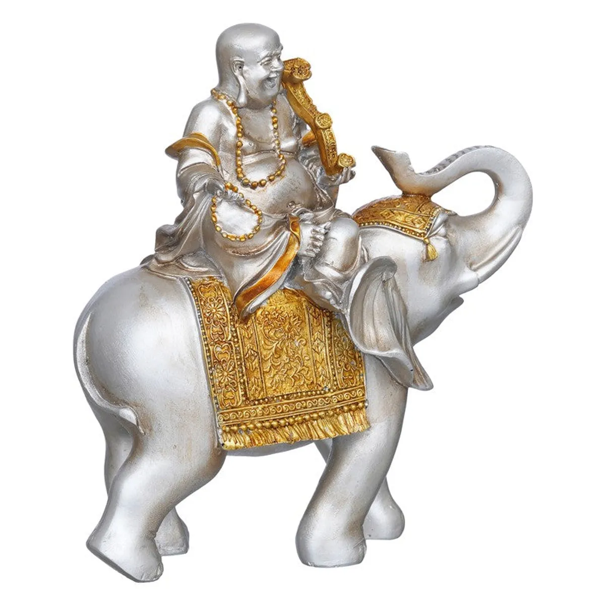 Rear angled view of silver and gold elephant figurine