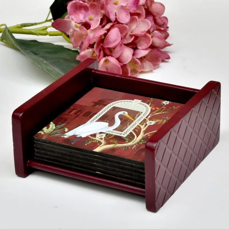 Mandala Bliss Wooden Coasters with Holder - Seven Piece Set media 1