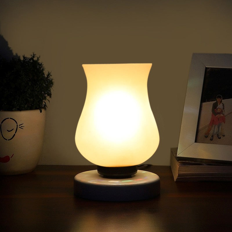 Milkyway Glass Table Lamp With Wooden Base - White