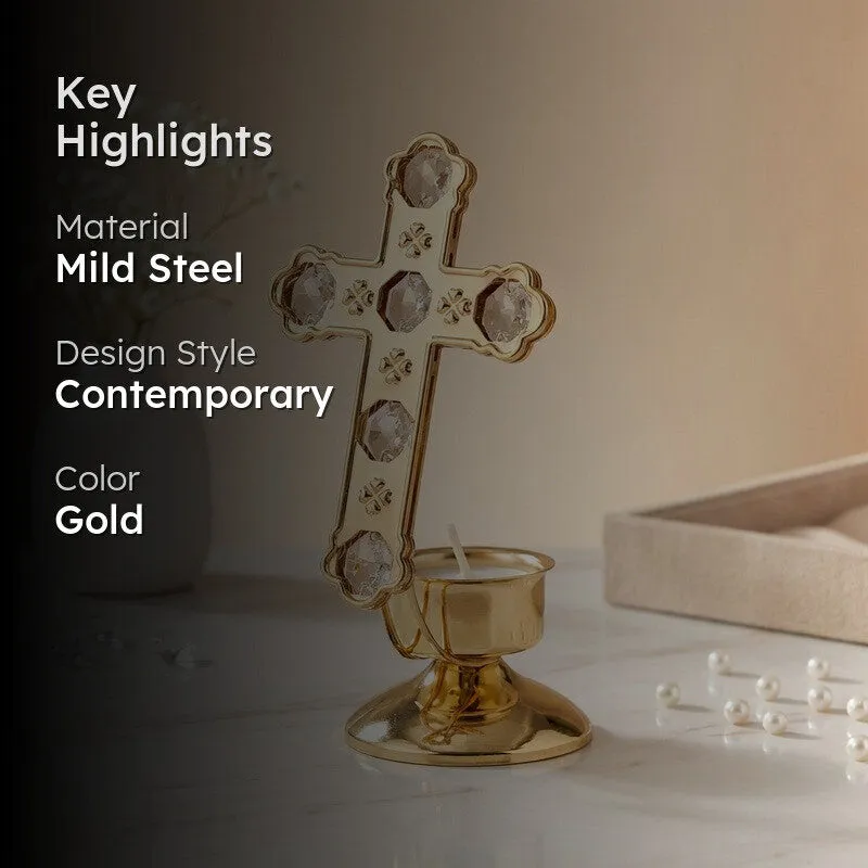 CrossAura 24K Gold Plated Mild Steel Candle Holder media 2