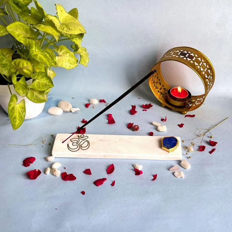 Om Marble Incense Holder With Agate Plating - Blue media 4