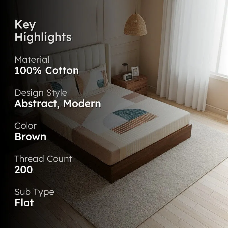 Idris Abstract Cotton Bedsheet (Brown,Beige) - 200 TC media 2