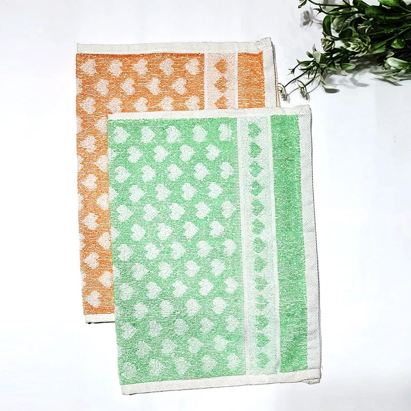 Love Lace Cotton Hand Towel (Orange & Green) - Set Of Two media 1