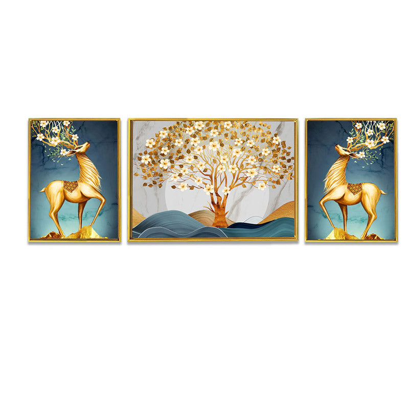 Loreena Golden Cotton Canvas Wall Art - Set Of Three media 3