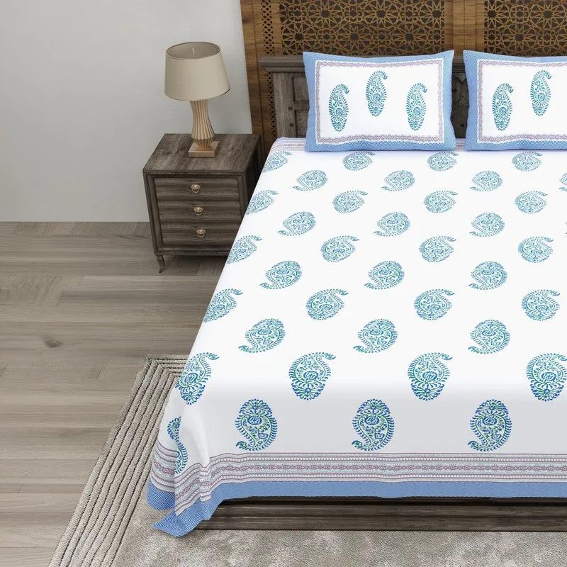 Arta Cotton Bedsheet (Blue,White) - 240 TC media 3