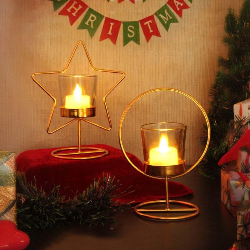 Starry Round Tealight Candle Holder - Set Of Two