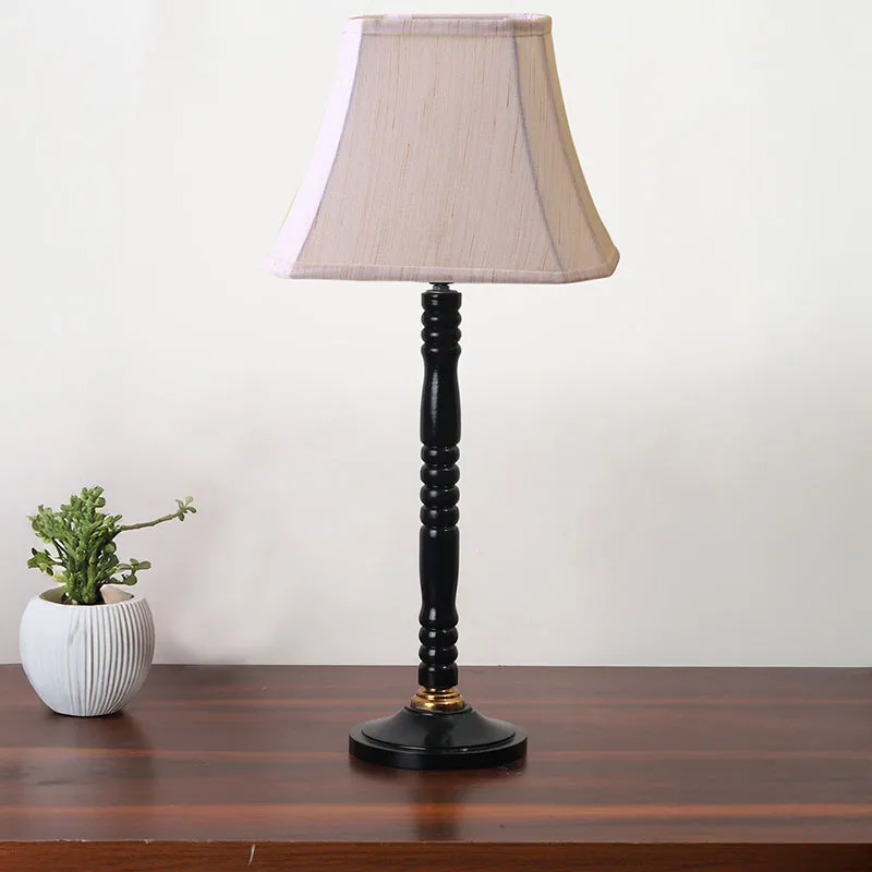 Vintage Vibe Table Lamp With Carved Wooden Base - White,Black media 3