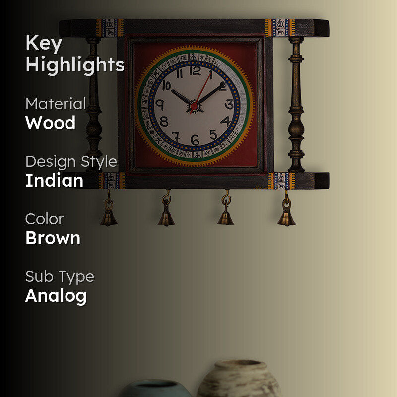 Carved Time Analog Teak Wood Wall Clock media 2