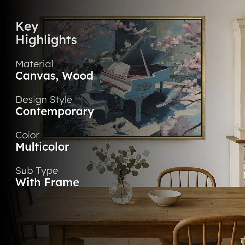 Floral Piano Canvas Wall Painting With Frame media 2