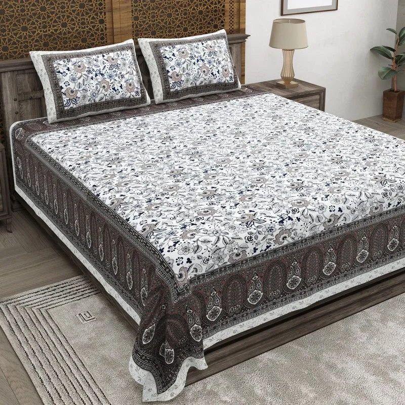 Weaveon Cotton Bedsheet (White,Grey) - 240 TC media 1