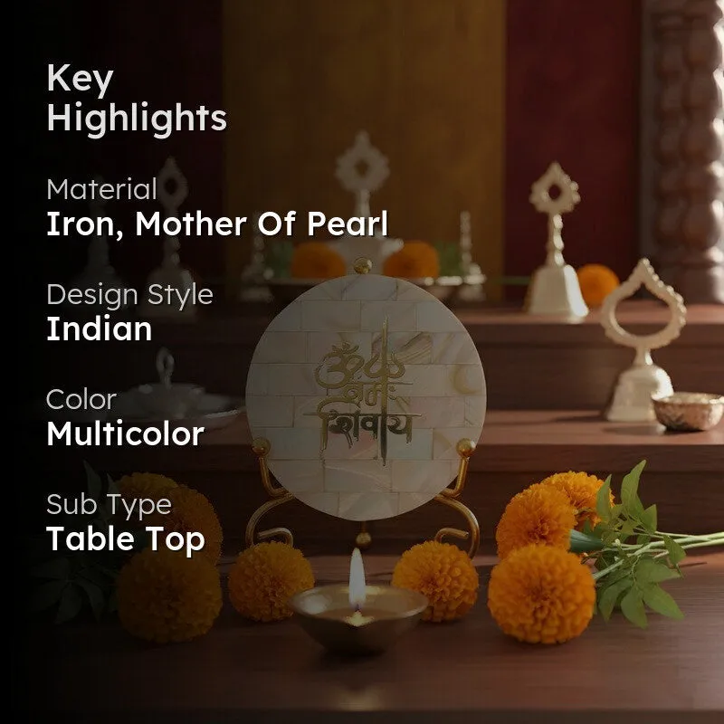 Om Namah Shivay Pearl Showpiece With Stand media 2