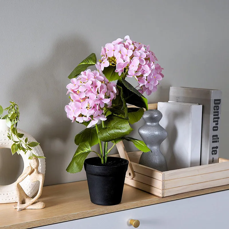 Lyre Artificial Hydrangea With Pot (Purple) - 1.3 Feet media 1
