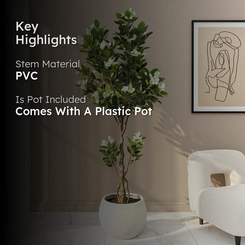 Faux Bougainville Plant With Black Plastic Pot (5.91 ft) - Green & White media 2