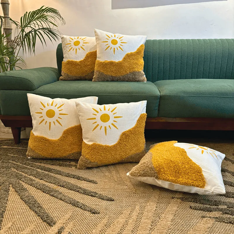 Midnight Sun Tufted Cushion Cover (Yellow & White) - Set Of Five media 2